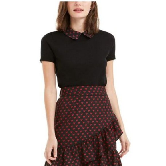 Maison Jules Contrast-Print Collar Top - Picture 1 of 6